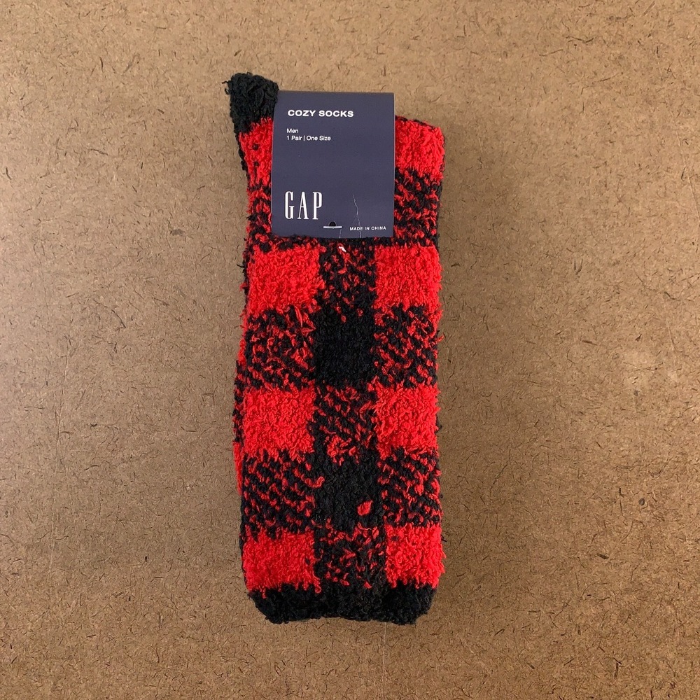 GAP Men's One Size Red Buffalo Plaid Cozy Socks 1 Pair NWT